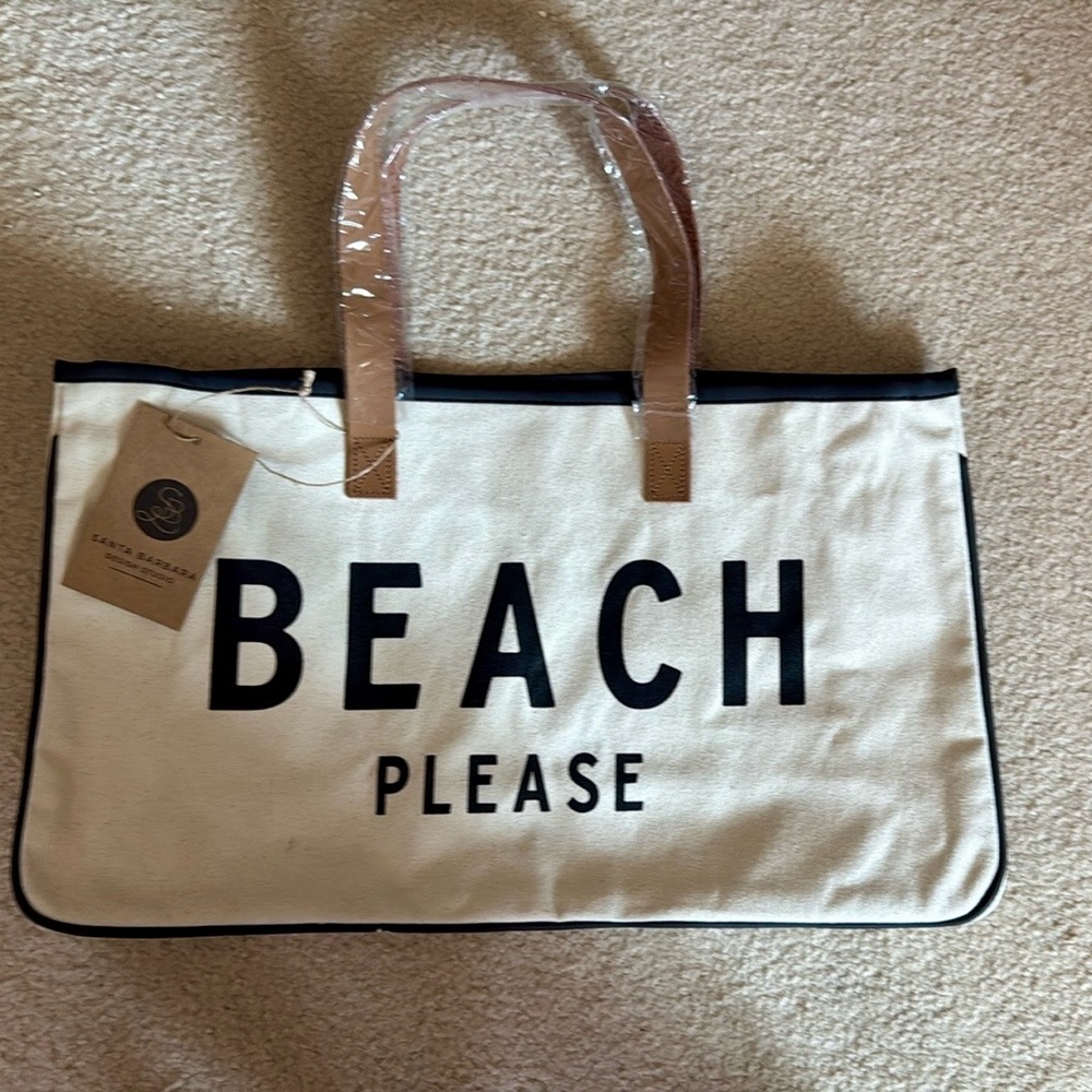 Canvas Tote w/ Leather Straps - Beach Please NWT